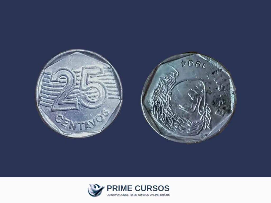 Moeda de 25 Centavos de 1994 com Reverso Invertido