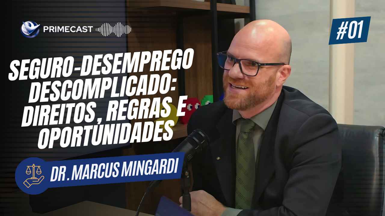 Dr. Marcus Migardi sendo entrevistado para a Primecast sobre seguro desemprego.